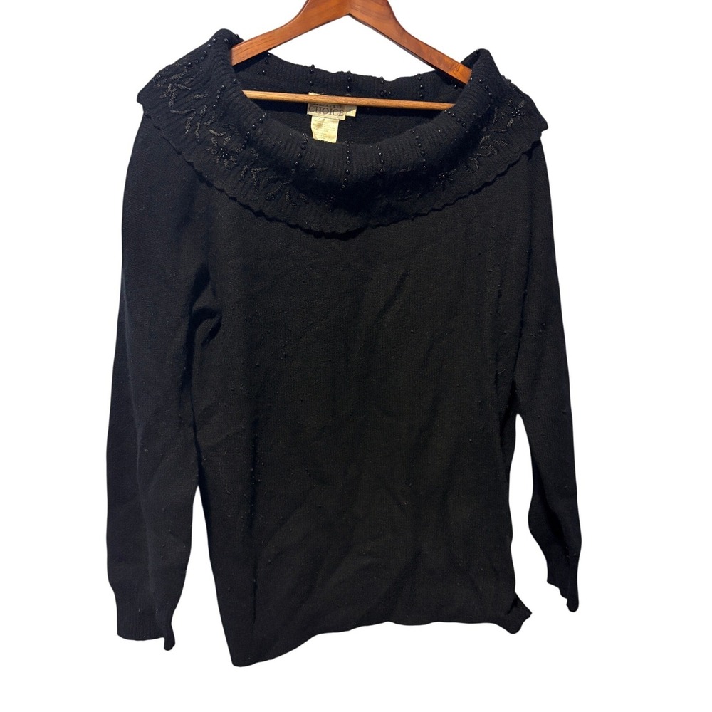 Beta's Choice Black Lambswool Angora Beaded Portrait Collar Sweater XL